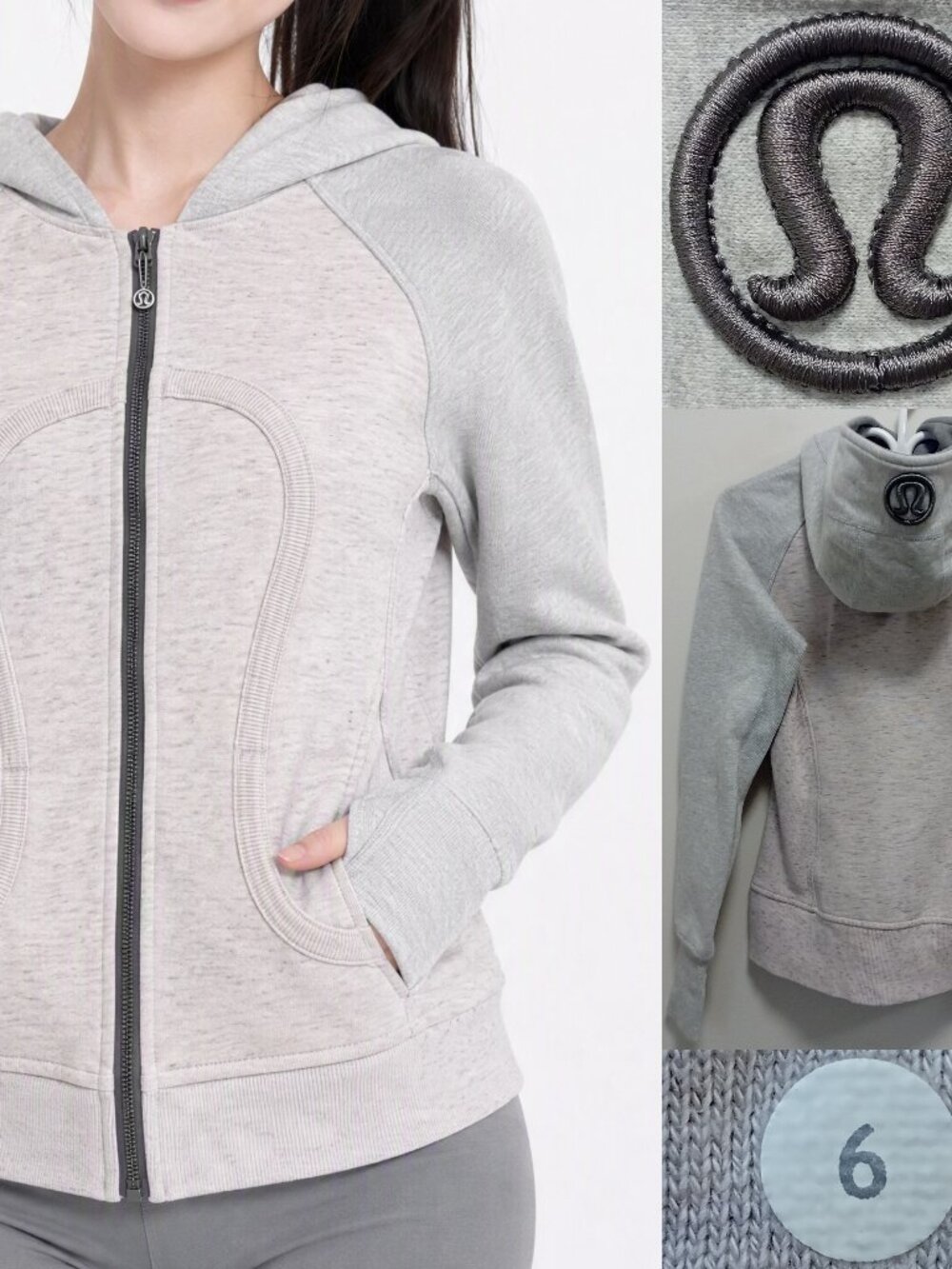 Lululemon Scuba Hoodie II Heathered Rainforest Size 6 Small Deep Dune Light Grey